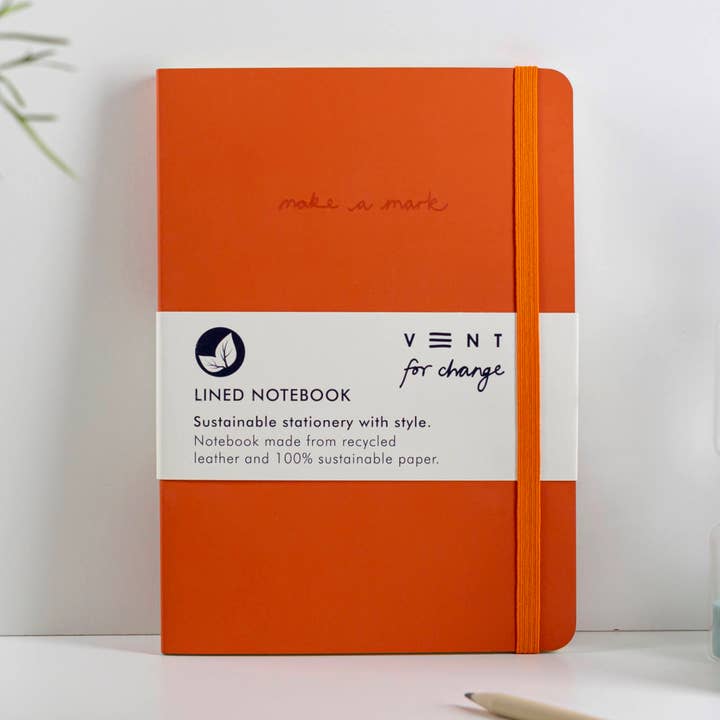 Carnet A5 en cuir recyclé, papier ligné, orange pour la vente par VENT for Change
