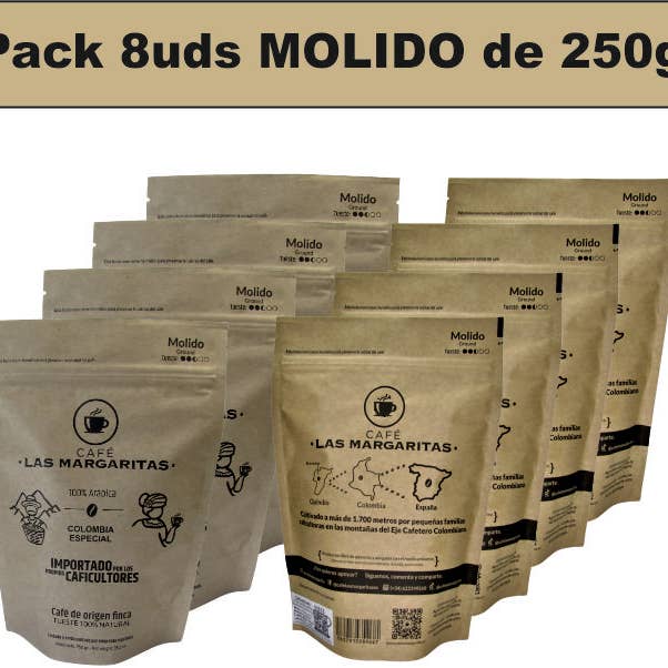 KAFFE COLOMBIA oprindelse Finca Arabica GROUND 8x250gr brun stege for engroshandel hos Café Las Margaritas