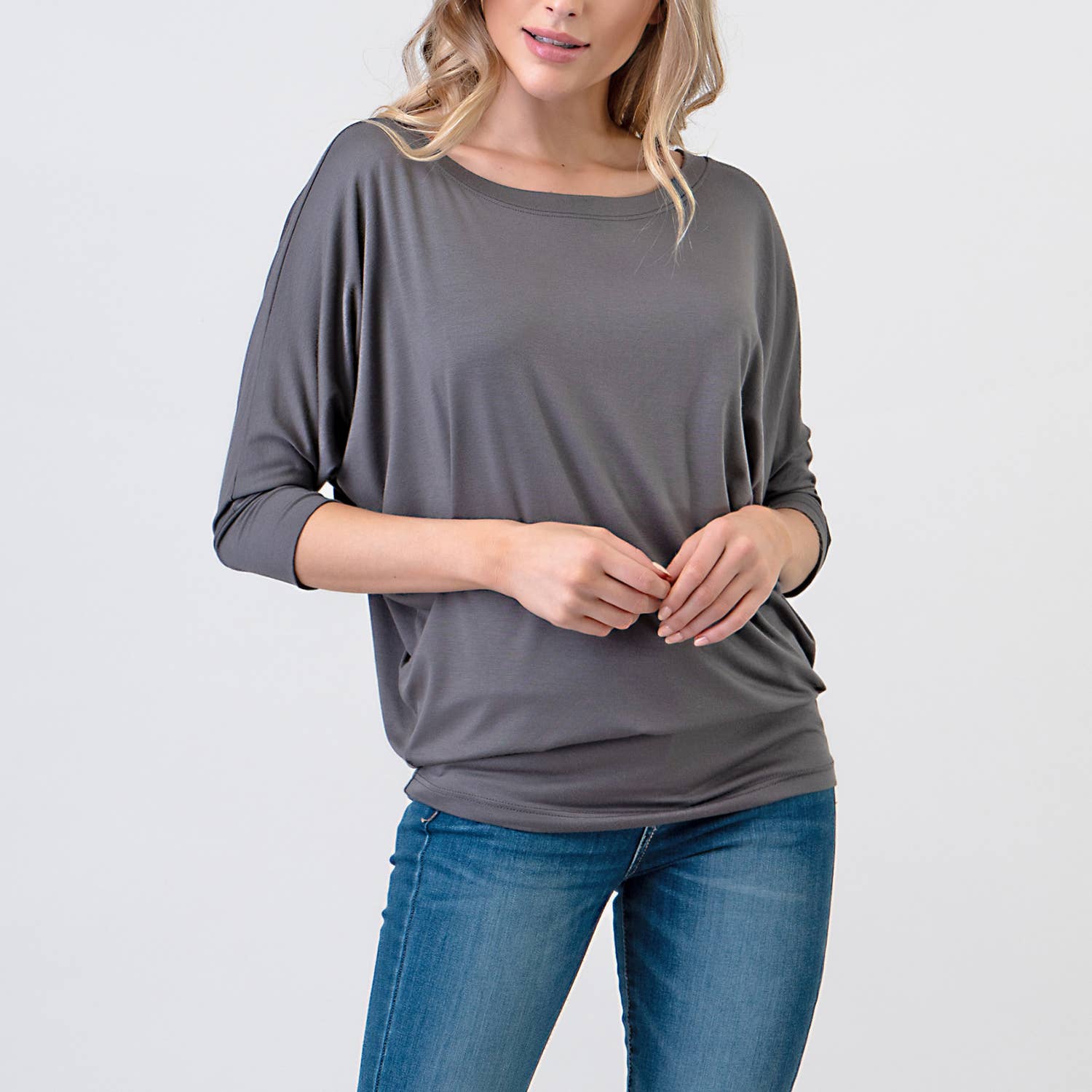 Heimious - Wholesale Knit Top - Women's - 3/4 Dolman Sleeve Round neck Modal Jersey  Top, 250399