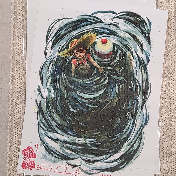 "Catfish" Signed Art Print 9" × 12" archival quality for wholesale by Nattosoup Studio