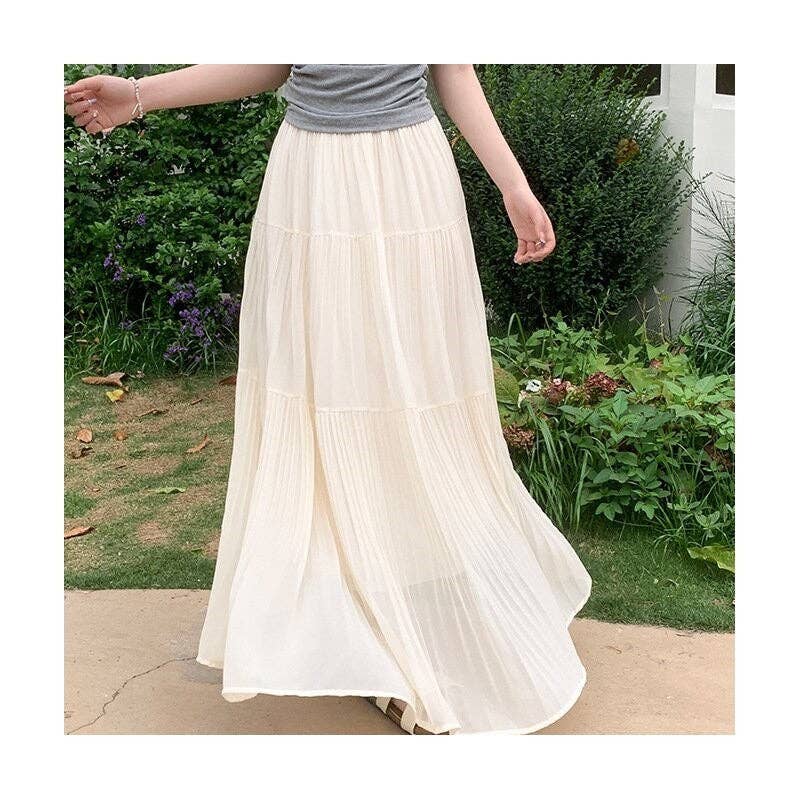 Sheer Trend - Wholesale Skirt - Women's - Tall High Waist A-Line Pleated Skirt2
