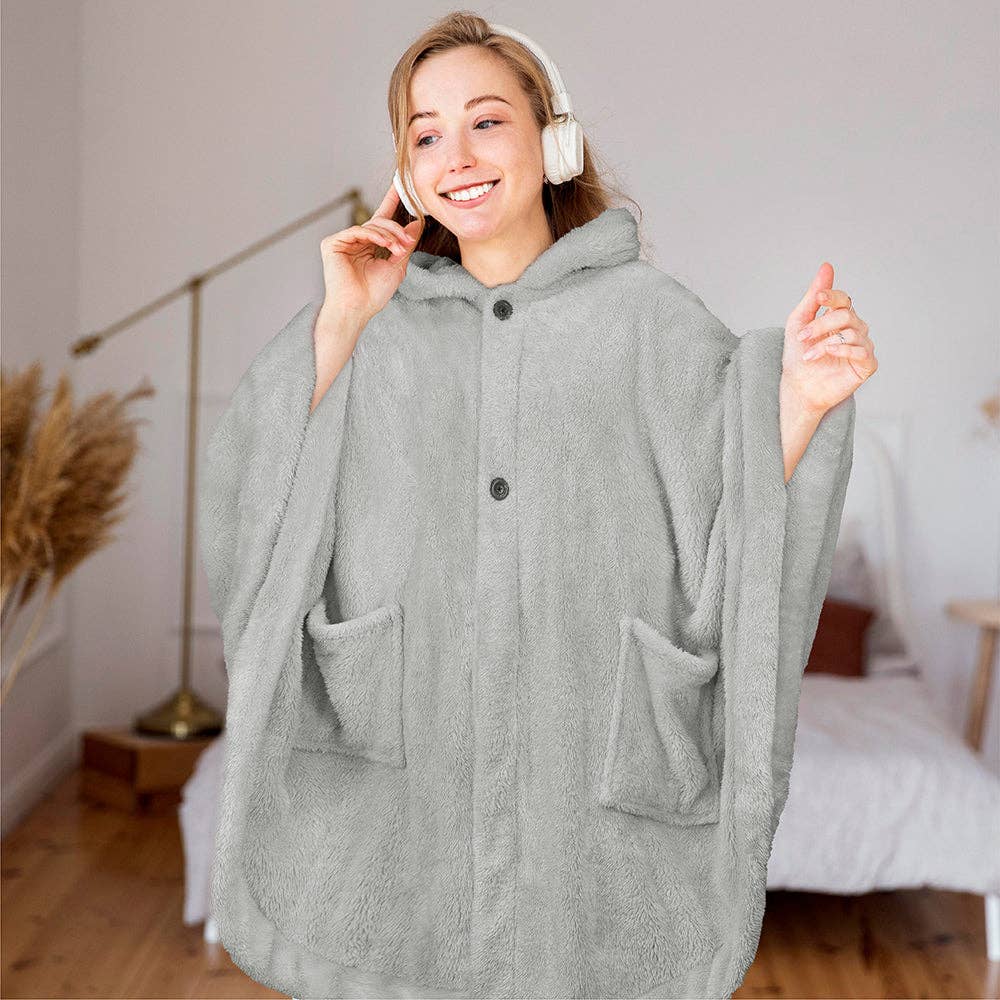 Pavilia - Wholesale Poncho - Women's - Angel Wrap Hoodie Sherpa Fluffy Poncho Blanket41