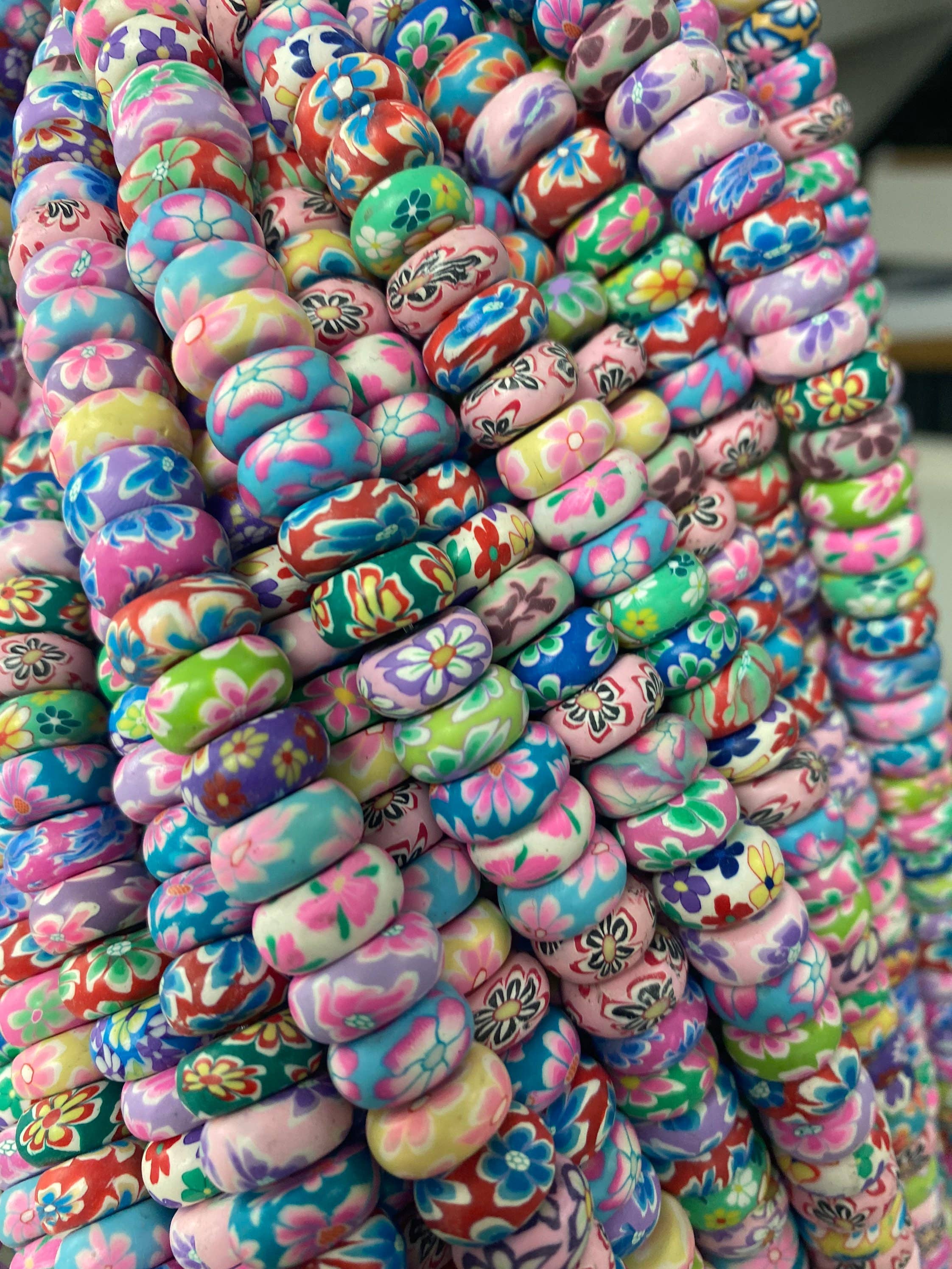 The Bead Bazaar - Wholesale Beads - Bright Flower Beads, 90's Boho Accent Rondelle Flower Beads, Colorful Strand of Flower Beads, Kids DIY Jewelry For Bracelet, Flower Accent Beads6