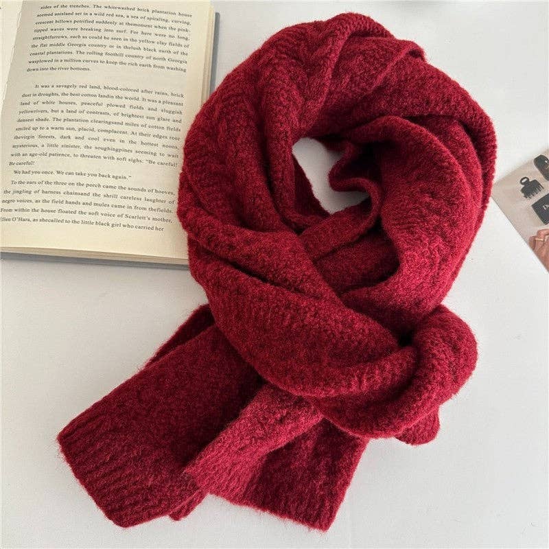 Plush Looks - Wholesale Scarf - Women's - Solid Color Wool Cable Knit Scarf2