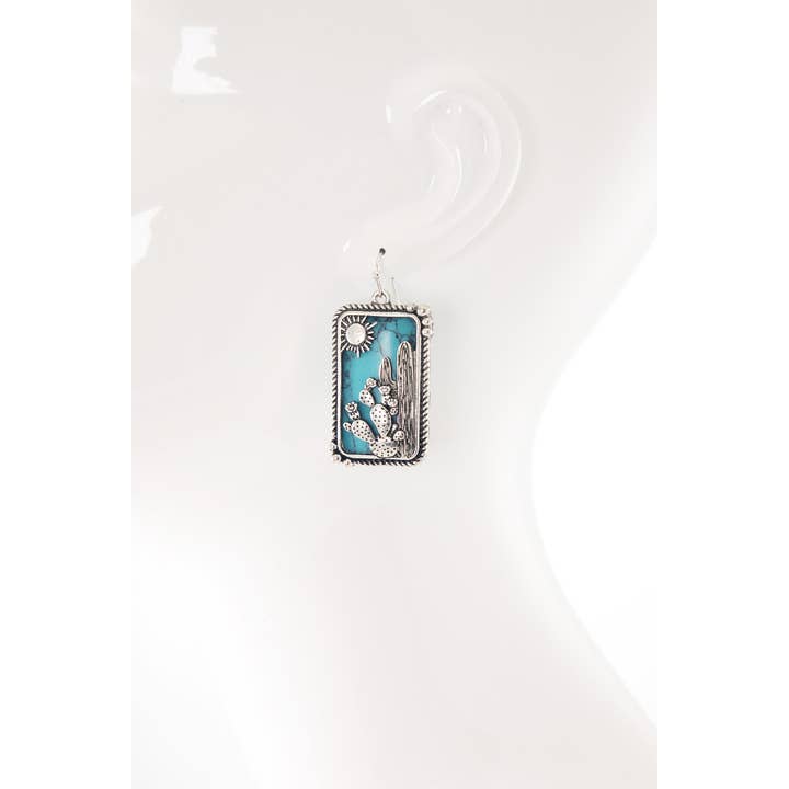 Urbanista - Wholesale Dangle Earrings - Western Cactus Hand Stone Earrings2
