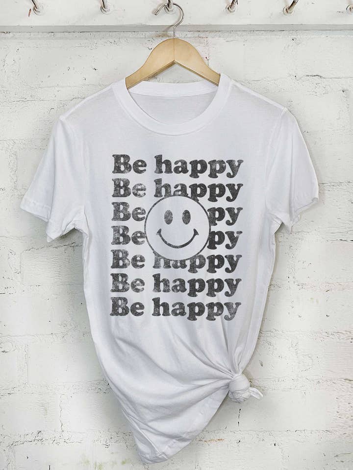 Rustee Clothing - Wholesale Screen Printed T-Shirt - Women's - BE HAPPY0