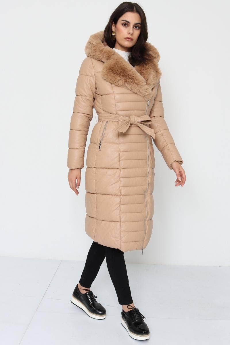 DIX-ONZE - Wholesale Puffer Jacket - Women's - Belted Long Down Jacket with Fur Collar9