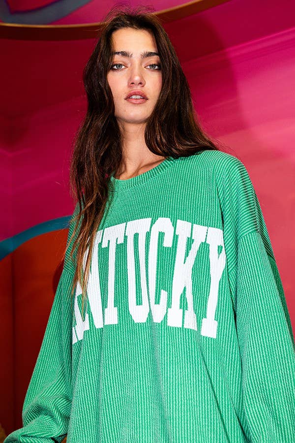 KELLY GREEN T1770M 'KENTUCKY' Comfy Oversize Graphic Sweatshirt, Gameday for wholesale on Faire4