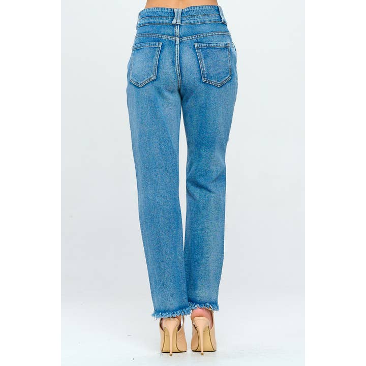 Blue Turtle - Wholesale Jeans – Women’s - Fringe 90's High Rise Mom Jean Double Waistband Med DH21073