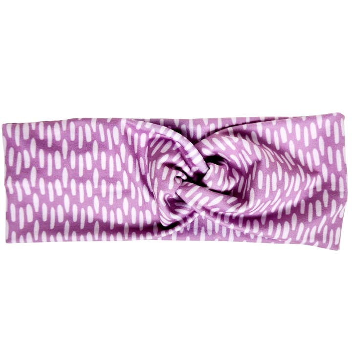 Dotted Purple Twisted Workout Headband for wholesale by Michigan Threads Headbands