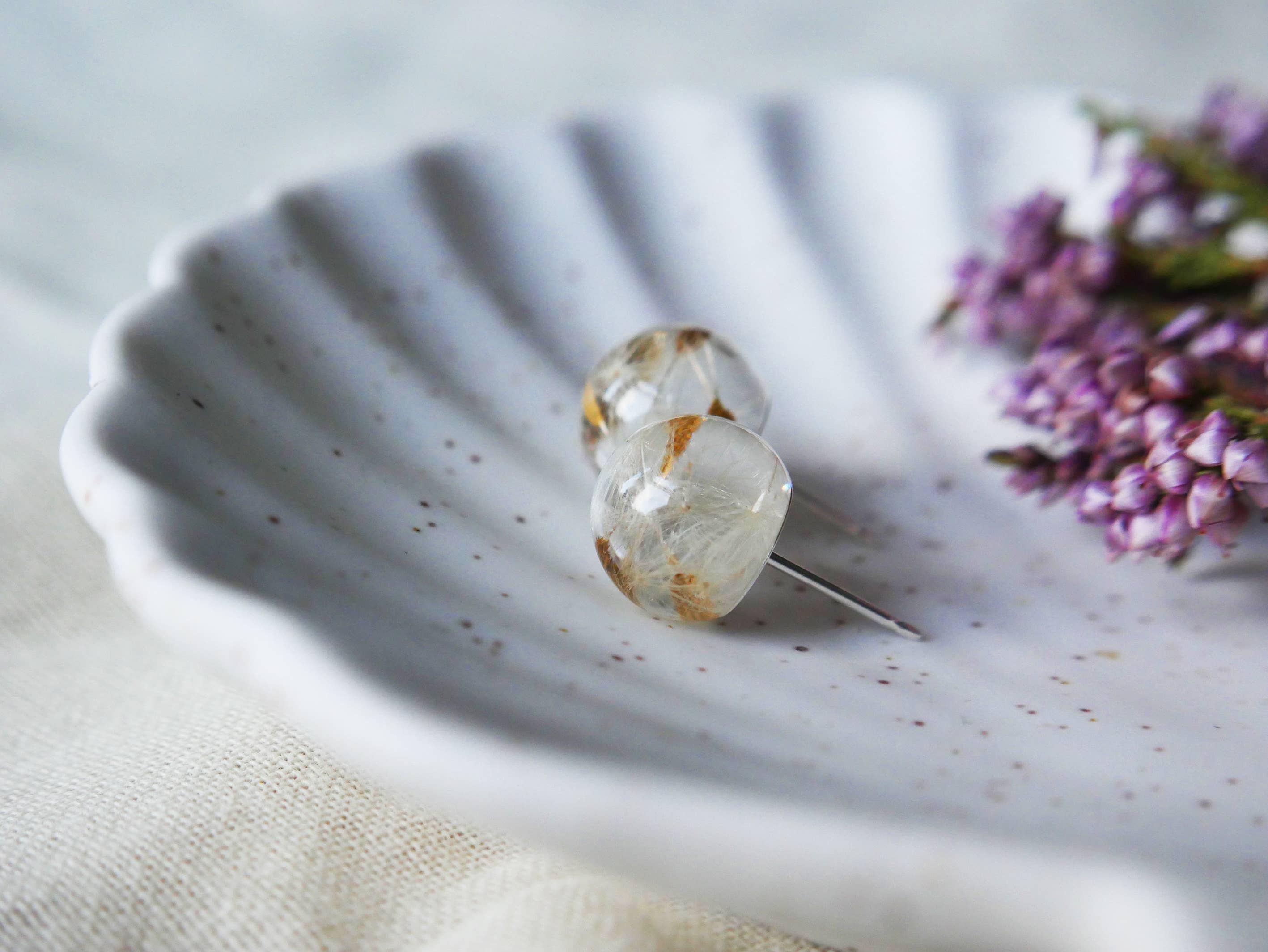 In The Heather – wholesale Stud/post earrings – Scottish dandelion seeds resin studs in sterling silver5