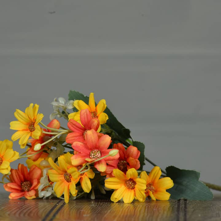Wholesale Home Decor - Wholesale Artificial Flowers - Yellow Star Flower Pick 13in
