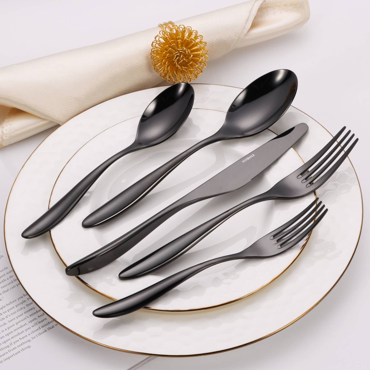 VIVIENCE - Wholesale Flatware Set - 20 Pc Flatware Set with Wavy Handle (4 color options)5