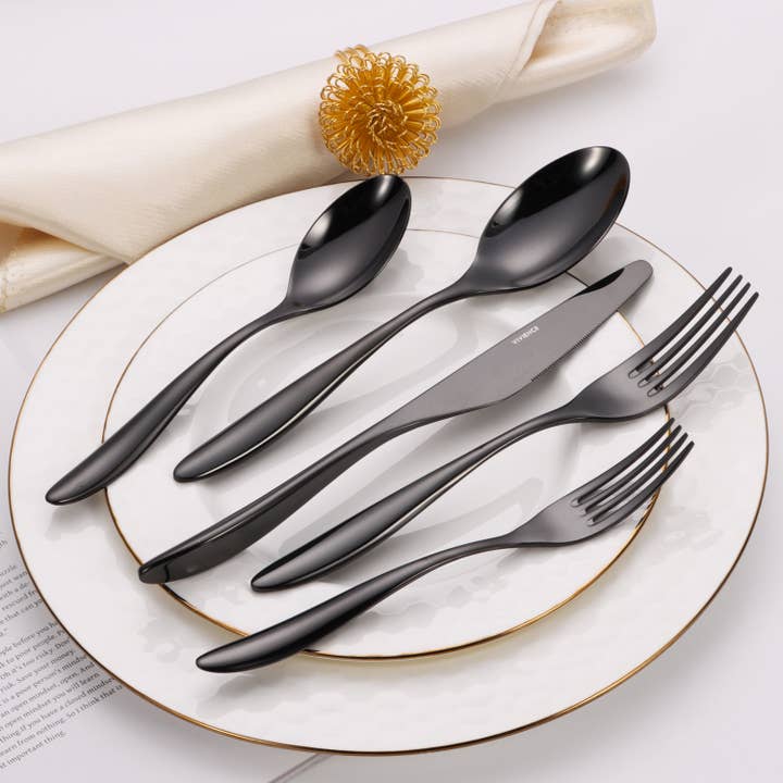 VIVIENCE - Wholesale Flatware Set - 20 Pc Flatware Set with Wavy Handle (4 color options)5