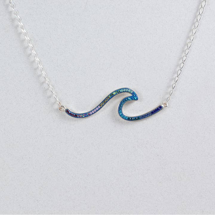 PN-8621 / CRYSTAL & SILVER MEDIUM FREE WAVE NECKLACE for wholesale by Mosaico Jewels