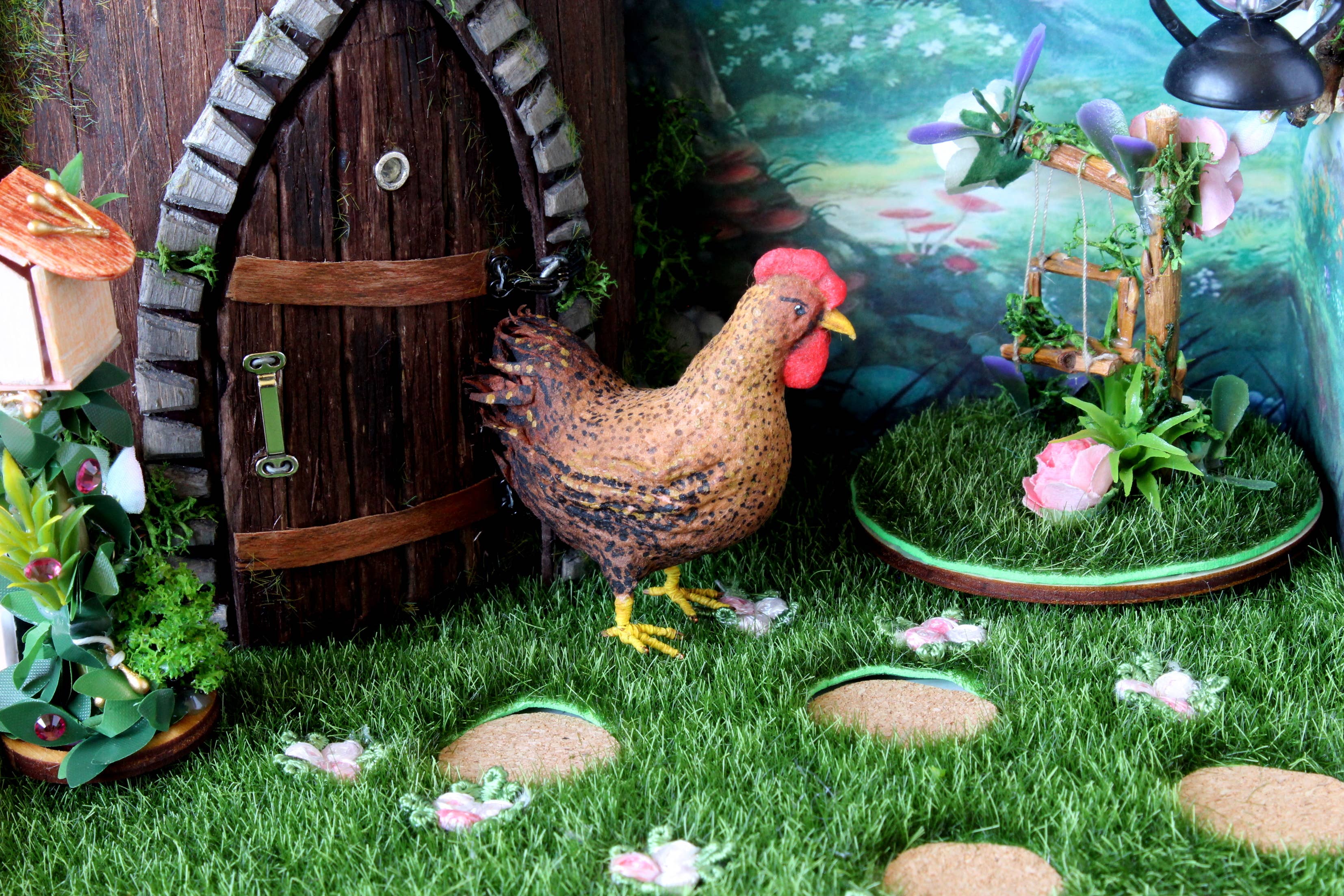 Lenasminiland - Venta al por mayor Figura decorativa - Figura miniatura de gallina de fieltro de algodón para casita de muñecas7