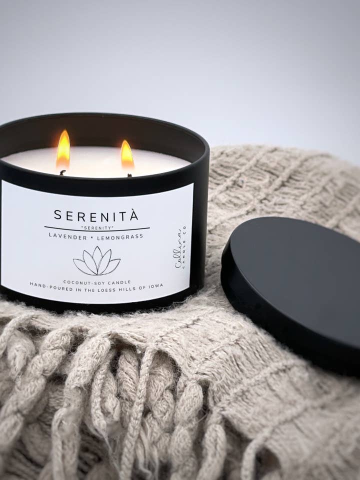Serenità 6 oz Coconut-Soy Candle Lavender Lemongrass for wholesale by Collina Candle Co., LLC