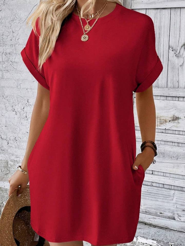 NINEXIS - Vente Robe – femme - CWDSD3628_ROBE COURTE À COL ROND ET POCHES AMPLES DE COULEUR UNIE13