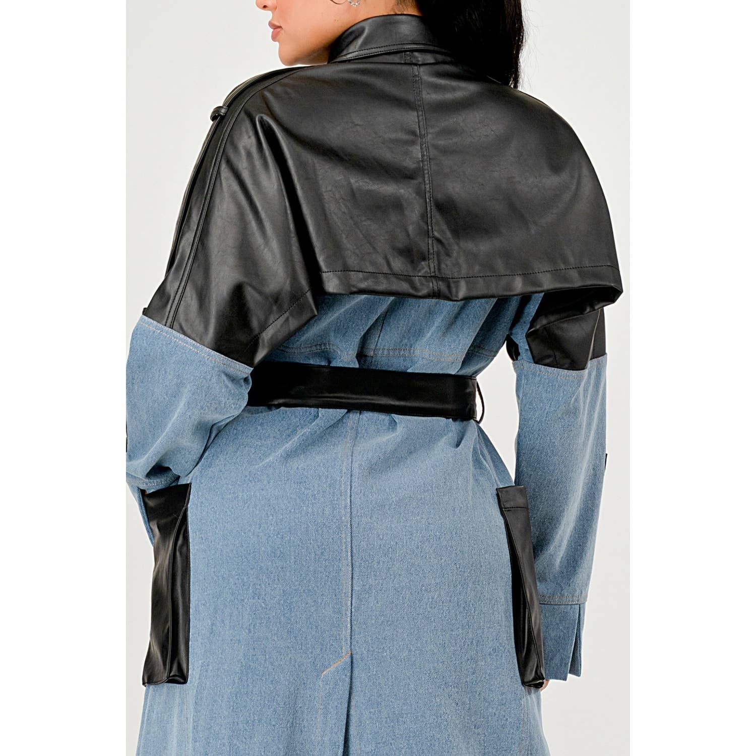 DENIM Trench-coat en denim bicolore et simili cuir en vente sur Faire8