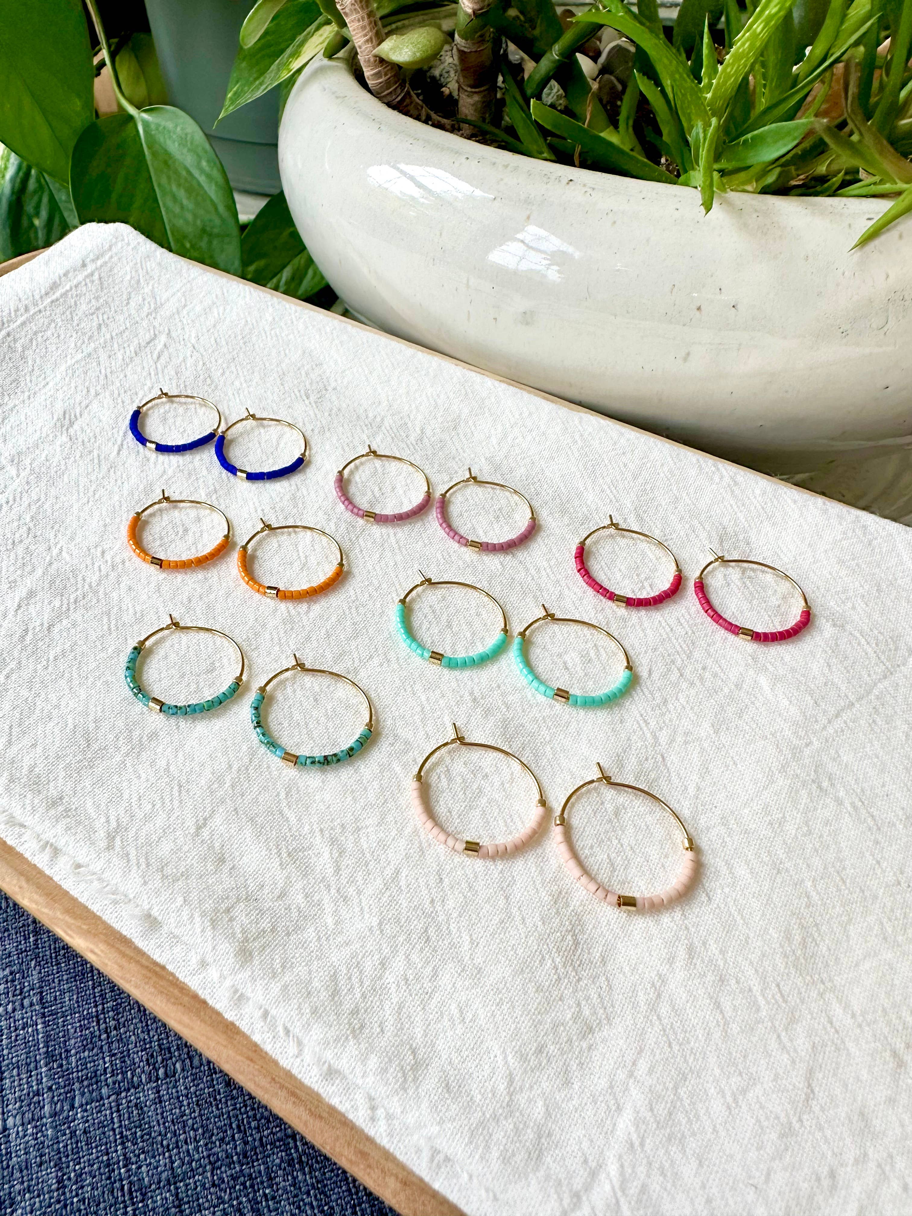 Ocean Breakup - Wholesale Hoop Earrings - Tiny Colorful Gold Bar Hoop Earrings