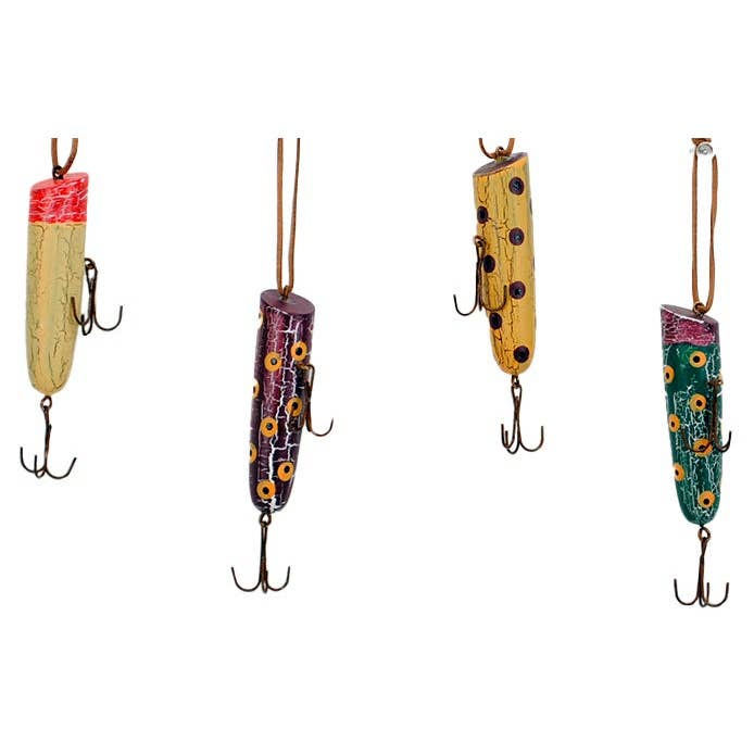 Wood 'Vintage' Fishing Lure Ornament - 4 styles for wholesale by Will's Company