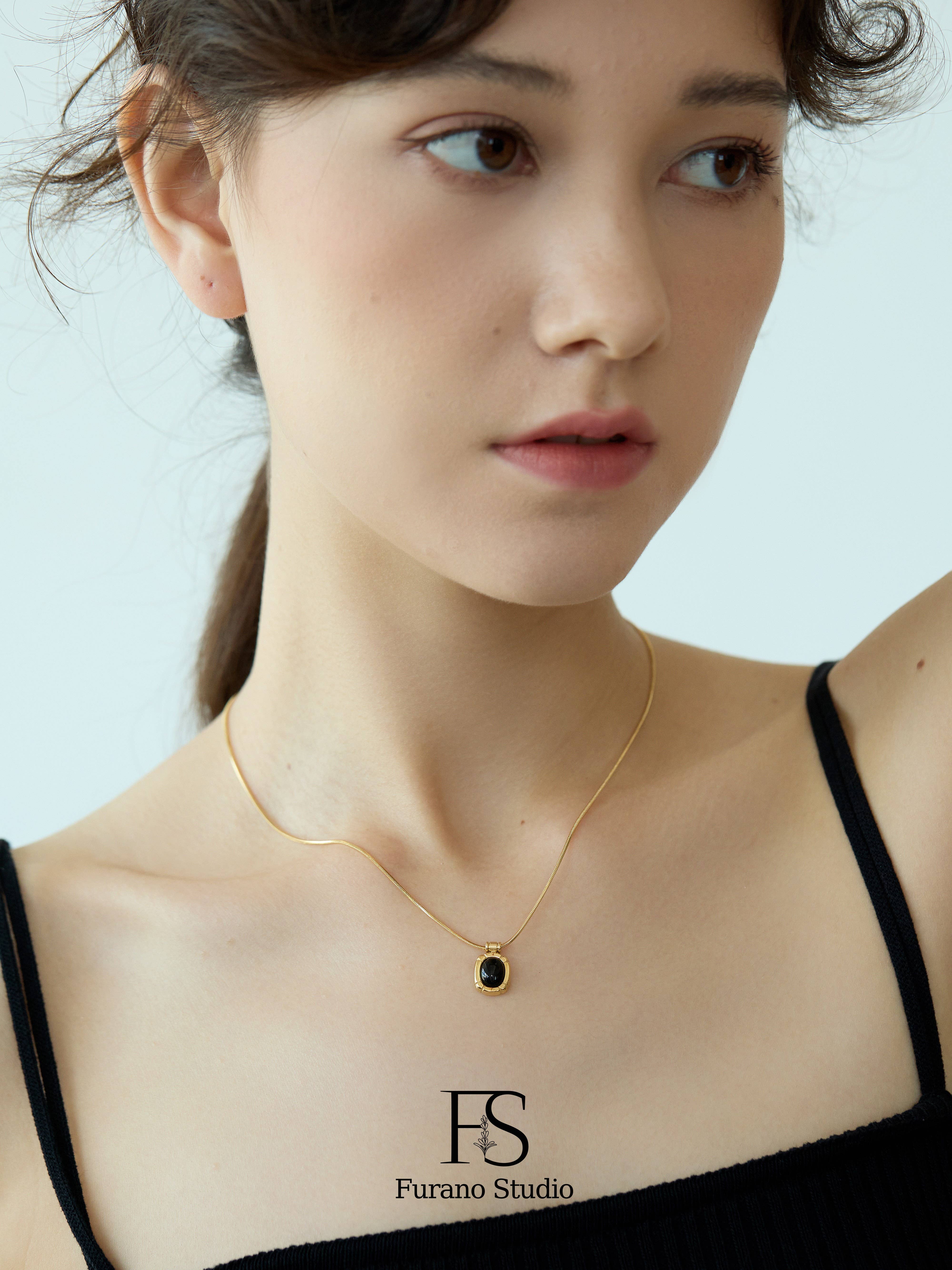 Furano Studio - Wholesale Pendant/Charm Necklace - Black Onyx Oval Pendant, Non Tarnish Gemstone Necklace2