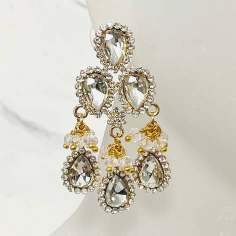 Crystal Cluster Teardrop Chandelier Statement Earring for wholesale by Anita K By Blushing Pink