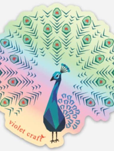 The Peacock Abstractions Holographic 3" Sticker for wholesale by Violet Craft