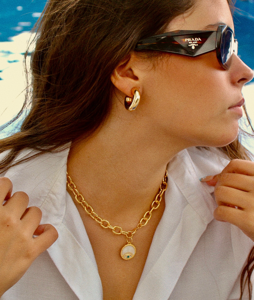 The Views & Co - Wholesale Pendant/Charm Necklace - Protection Talisman Statement Evil Eye Chunky Oval Link Necklace6