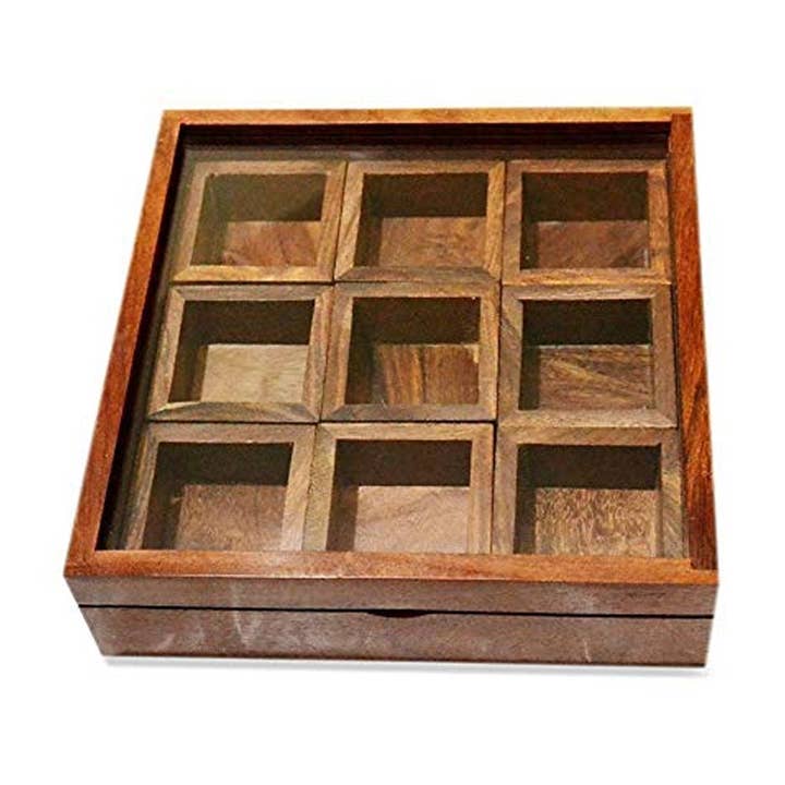 Keeraft - Wholesale Spice Rack - Antique Wooden Spice Box Glass Lid Home Decor1