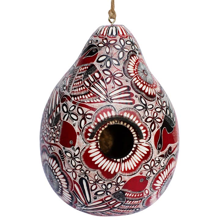Lace Birds Birdhouse - Gourd Birdhouse - Fine Carving for wholesale by Lucuma Designs