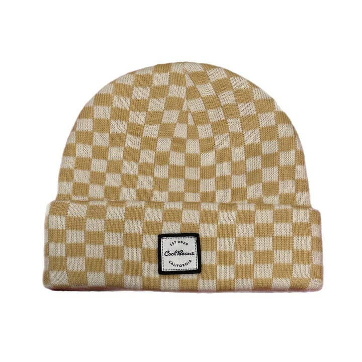 Cali Beanie Checkered- Camel & Beige for wholesale by Cool Beanz