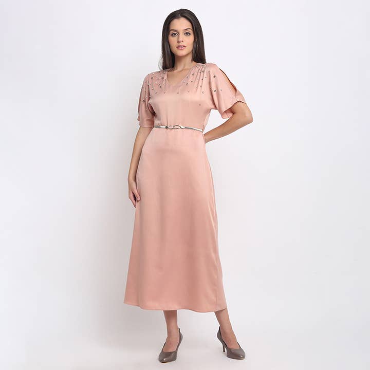 Stylish Pink V Neck Party Dress For Women for wholesale by Benares