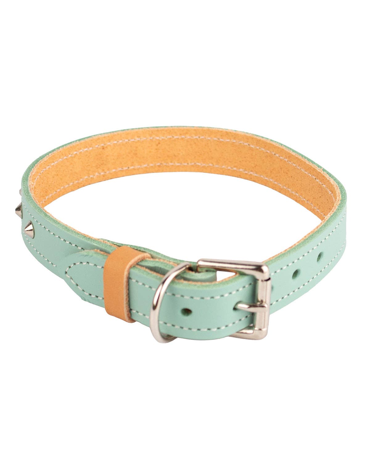 Hiro + Wolf – wholesale Pet collar – Dog – Luxury Leather Duo Tone Studded Dog Collar 'Mint + Tan'9