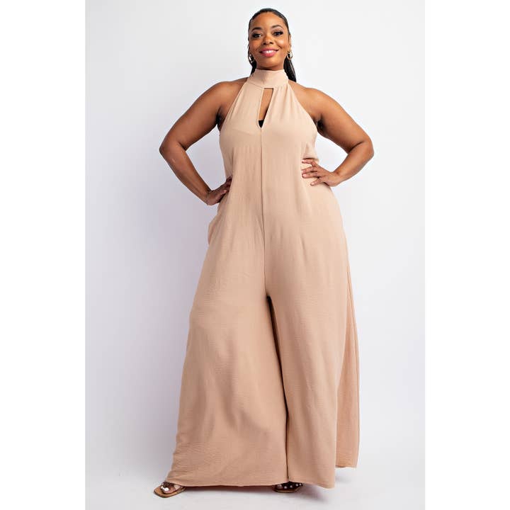 PLUS SIZE HALTER NECK SELF TIE JUMPSUIT for wholesale by The Curve LA
