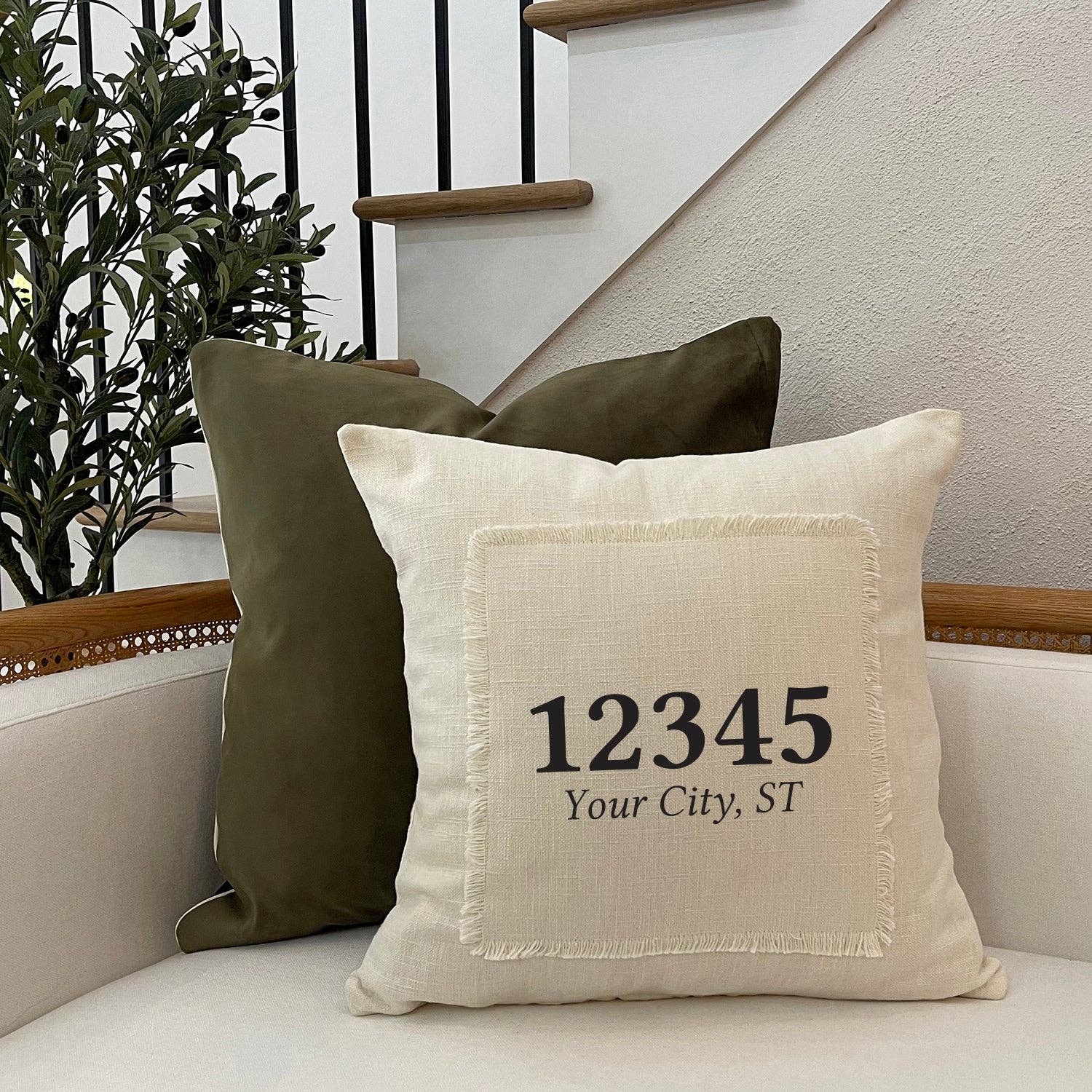 Second Nature by Hand - Wholesale Throw Pillow Cover - Postal Code [CUSTOM] / Natural or Grey Pillow Cover1