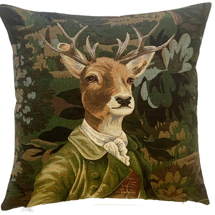 Decorative Pillow Cover Stag with Green Jacket for wholesale by yapatkwa - art of the loom