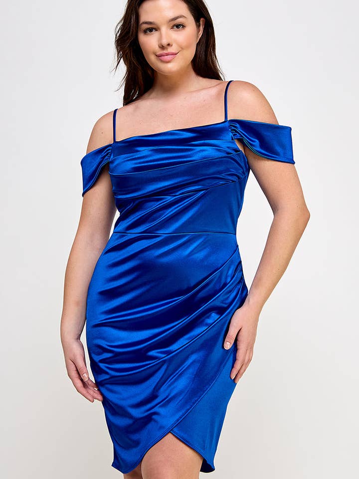 ARA USA – wholesale Dress – Women's – 6785 (Plus Size Off shoulder Shirring Satin Dress)