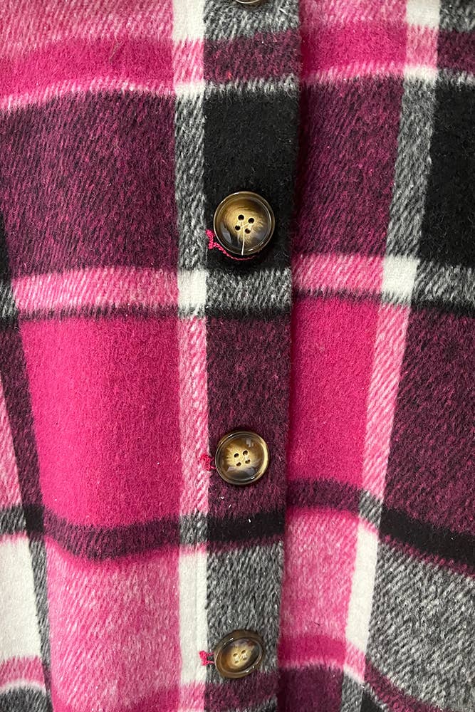Rosso Rosa Giacca Shacket in flanella scozzese da donna XC1238-R2 in vendita all'ingrosso su Faire7