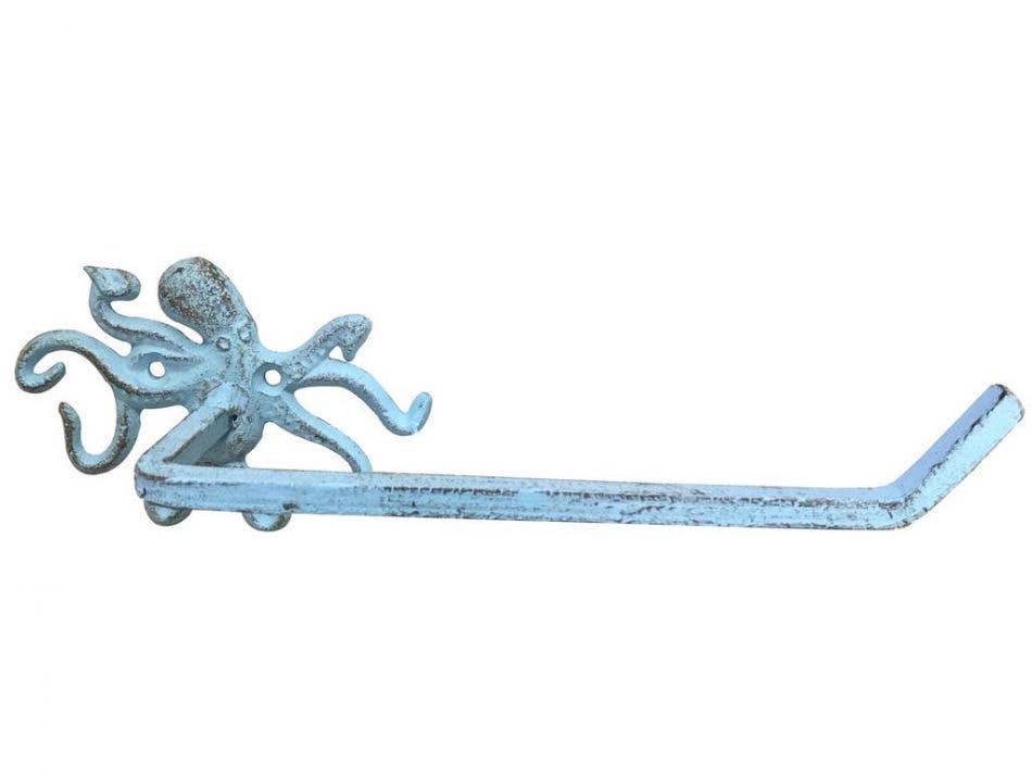 Hampton Ironworks - Wholesale Toilet Paper Holder - Rustic Light Blue Cast Iron Octopus Toilet Paper Holder 11&q0