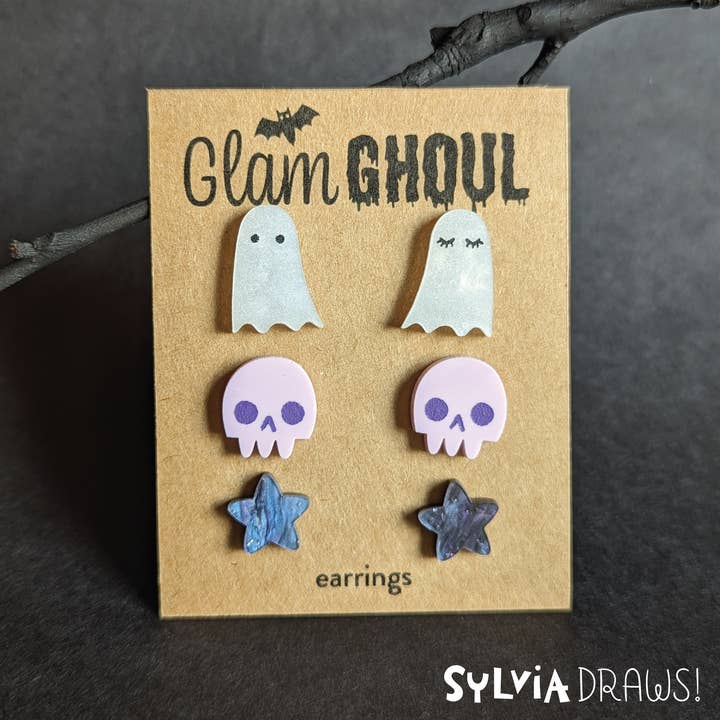 Spooky Vibes Halloween Stud Pack for wholesale by Sylvia Draws