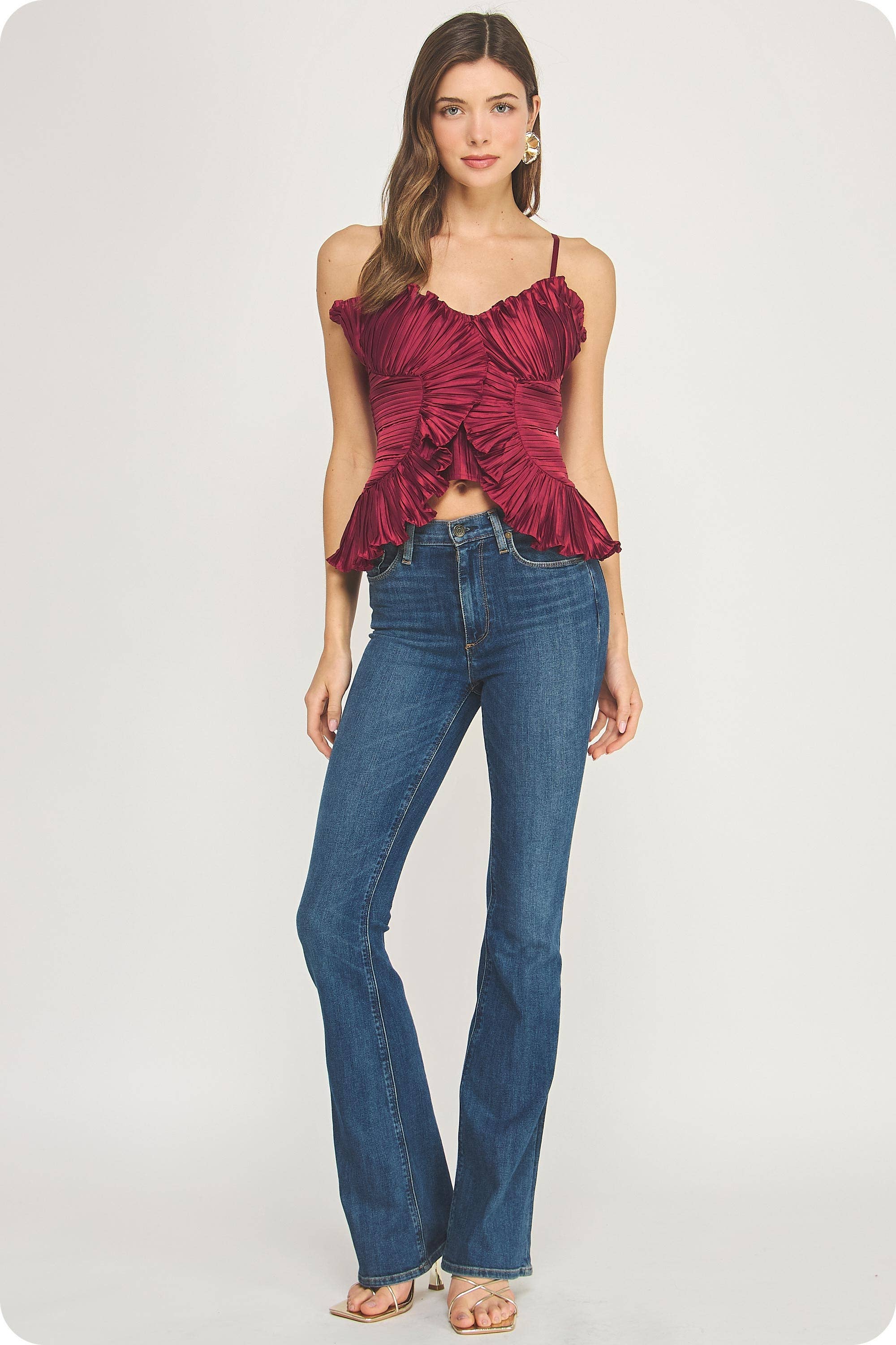 Strut & Bolt - Wholesale Shirt - Women's - Pleated Satin Ruffled Top8