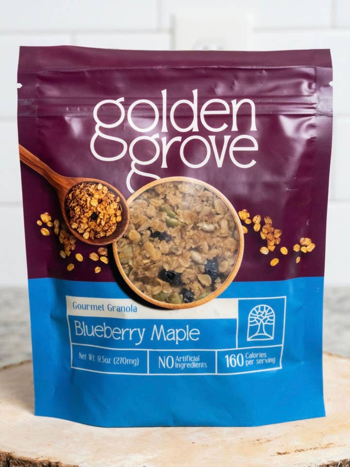 Blueberry Maple Granola 9.5 oz for wholesale by Golden Grove Granola