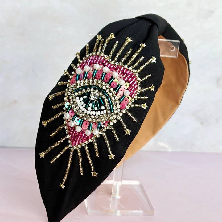 Diadema ajustable con forma de ojo de corazón negra para venta al por mayor de Pria Handmade Accessories