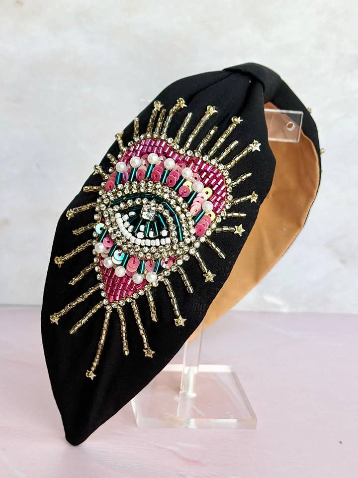 Black Heart Eye Adjustable Headband for wholesale by Pria Handmade Accessories