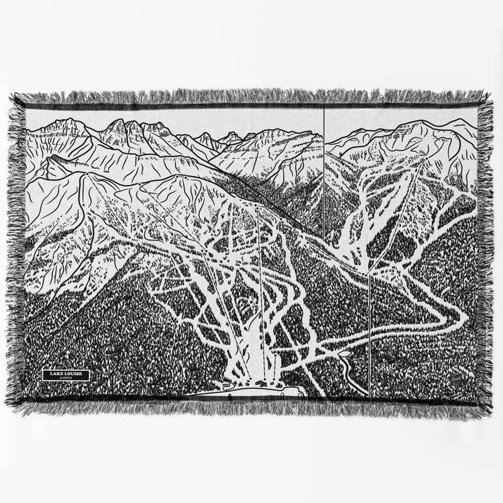 Coperta con mappa delle piste sciistiche di Lake Louise, Alberta per la vendita all'ingrosso da parte di Benoit's Design Co.