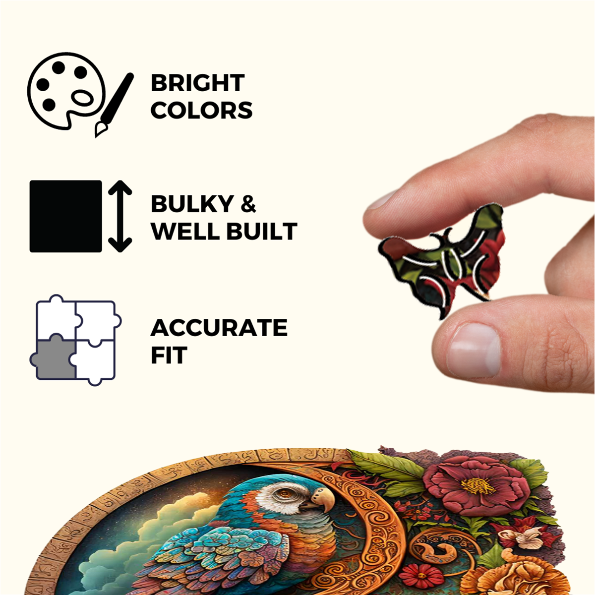 Crafthub – Großhandel Puzzle - Erwachsene – Holz-Puzzle „Papagei Yin Yang“ — Vibrant1