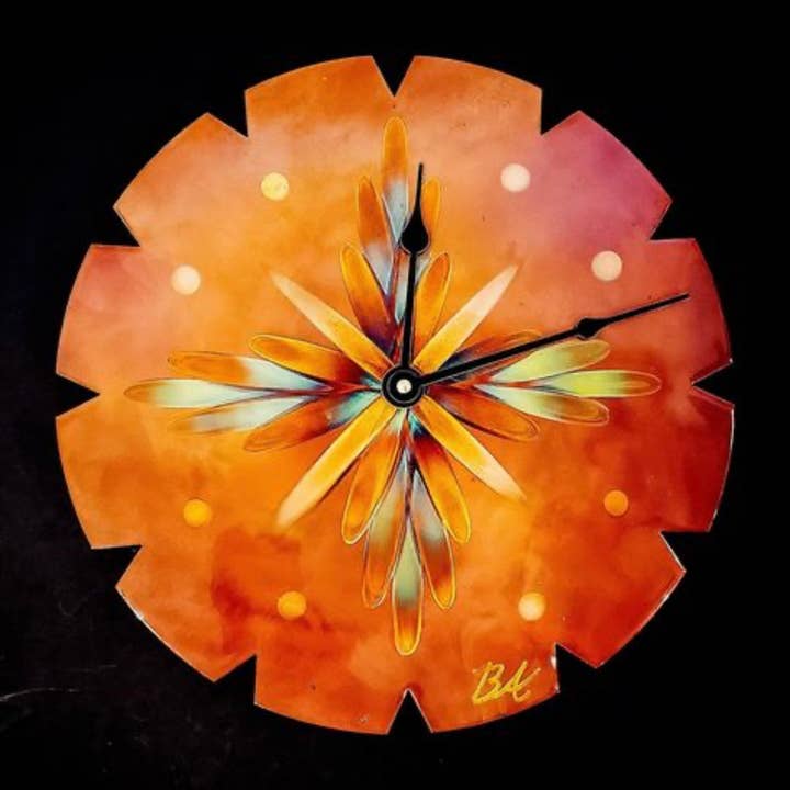 Flame Colored Copper Clock (12 inch) for wholesale by Brent Artman Art