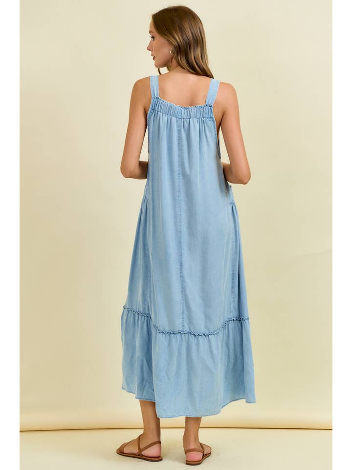 Doe and Rae - Wholesale Dress - Women's - TENCEL MAXI OVERALL DRESS WITH TIERED RUFFLE - 28134D9