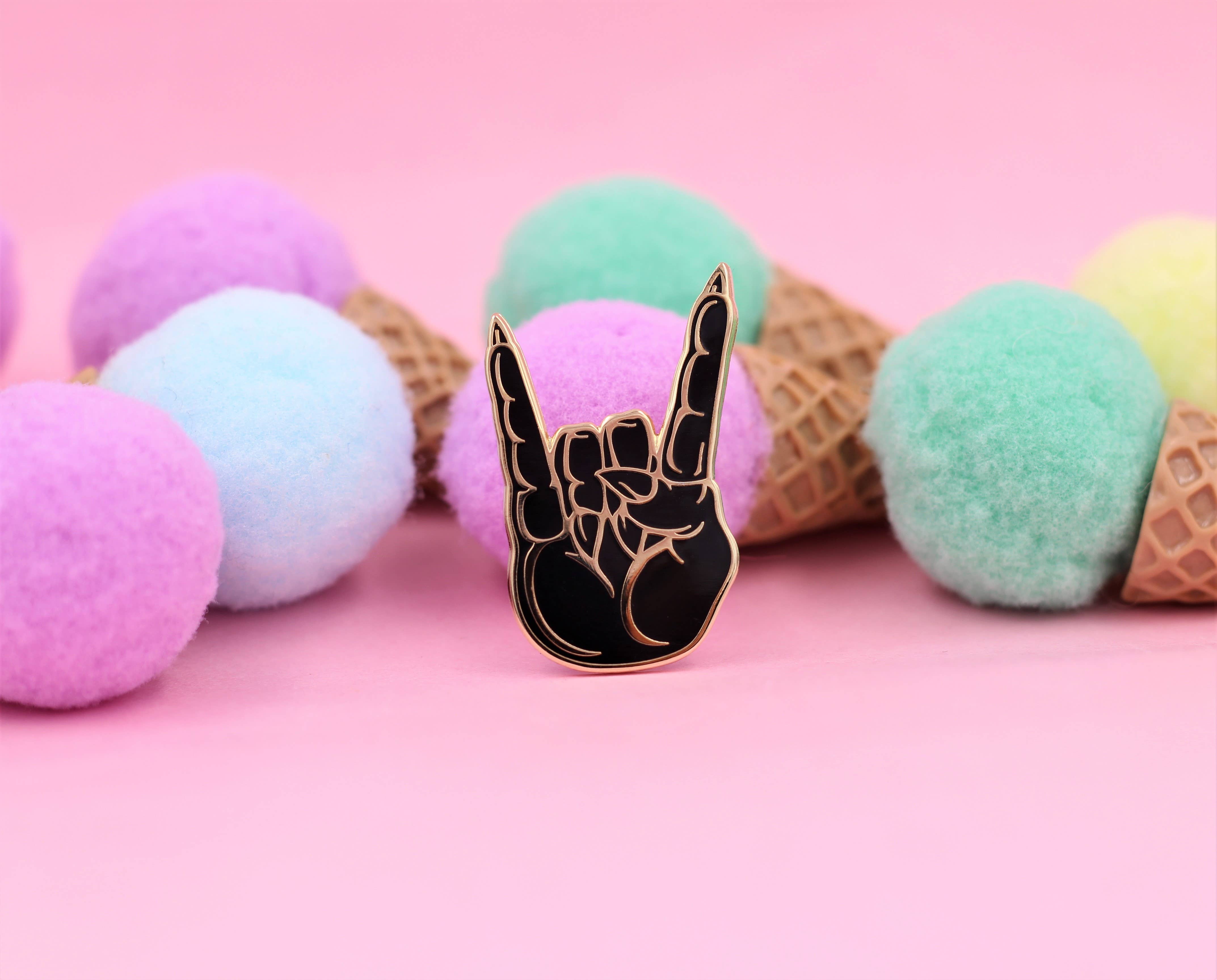 Real Sic - Vente Épinglettes/boutons - Grêle Satan Corns Roch/métal lourd symbole main émail épingle9